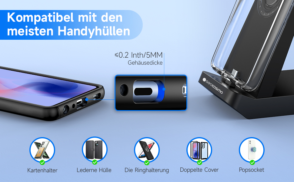 Seacosmo Зарядна станція 3-в-1, 18W для Samsung Galaxy Buds, A55/A54/A35/A34/A16/A15/A14/A06, Galaxy Watch 8/7/6/5/4/3/2/Pro/Classic/Active - Бездротовий зарядний пристрій, чорний