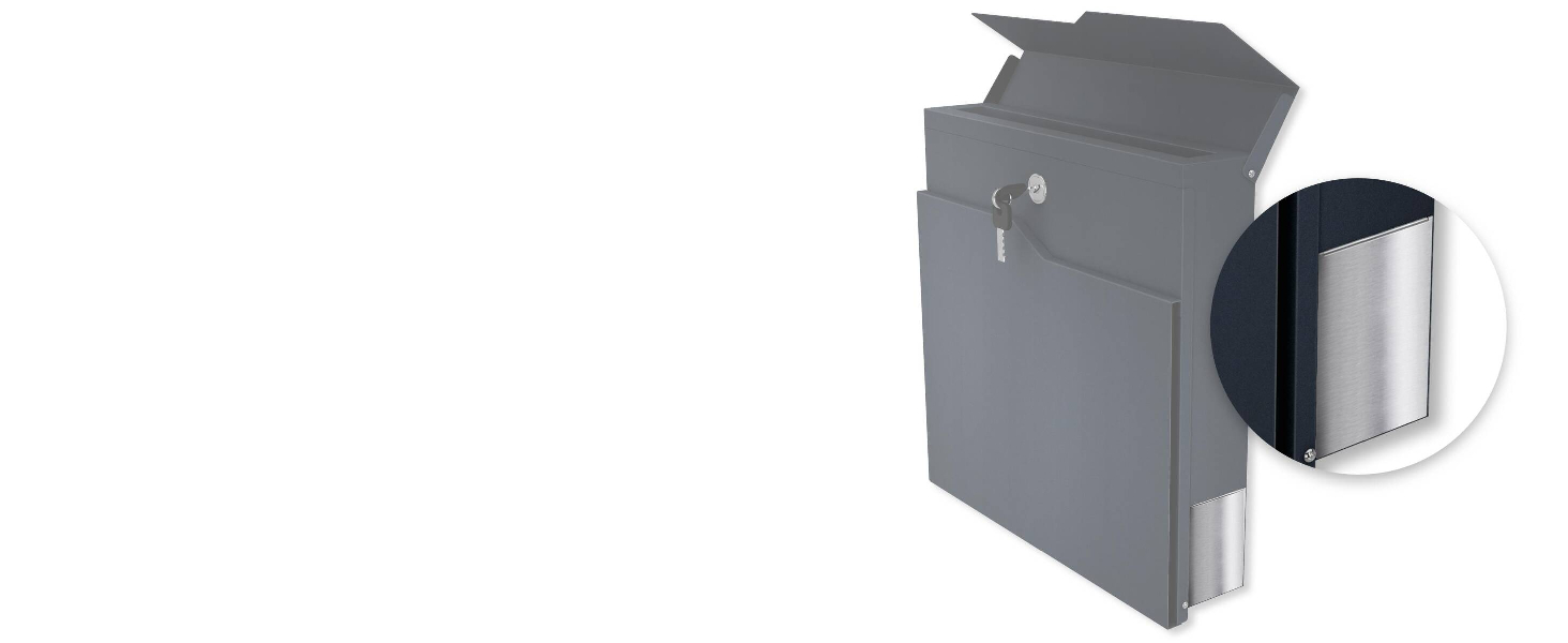 Поштова скринька Metzler Cube антрацит RAL 7016 з лазерним гравіюванням номеру будинку та імені - настінна, з відділенням для газет, вікном. Розмір: 37x37x10.5 см