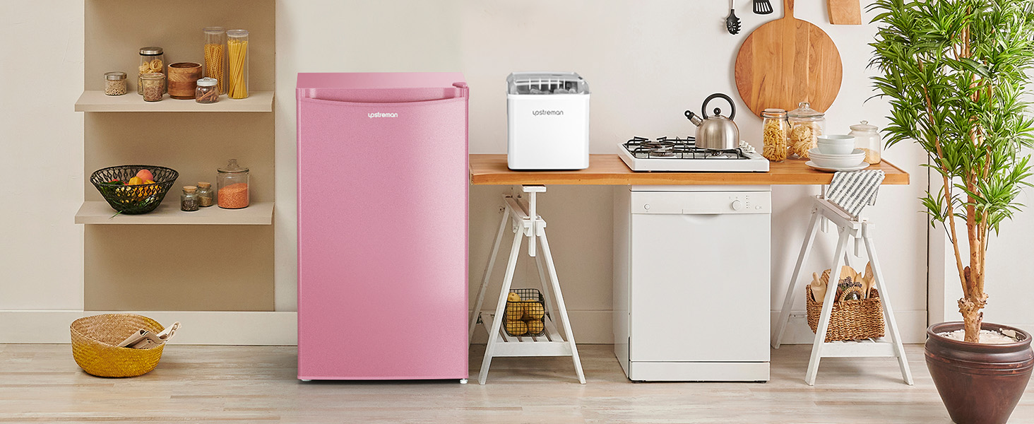 Холодильник Upstreman 91L BR321-Rosa з функцією швидкого охолодження, 5 температурних режимів (1-8°C), енергоефективний, 41 дБ, компактний, для студентів/офісу