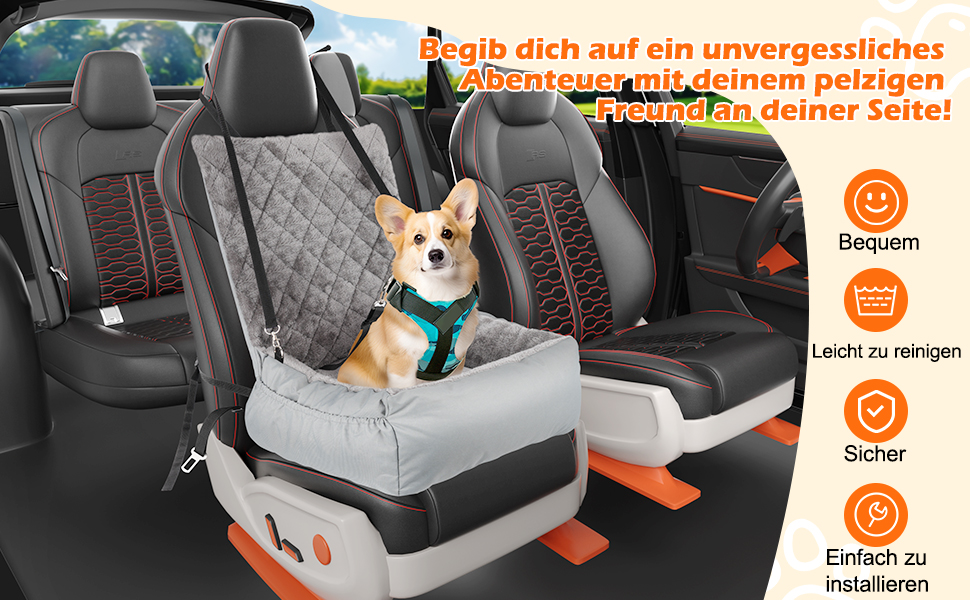 Автокрісло для собак SIVEIS - зручне ліжко з кишенею, захист від подряпин, з ременем безпеки (02-Сіро-блакитний)