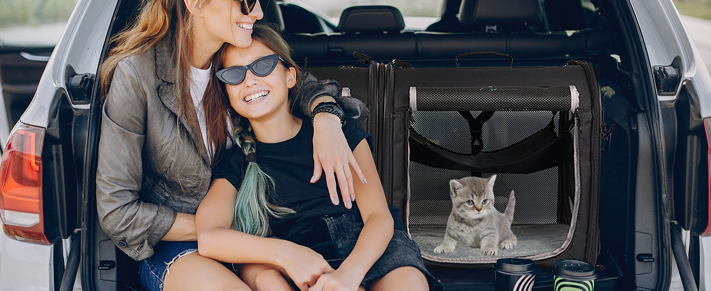 Складана переноска для котів Wakytu велика, 89x35x43 см, для 2 котів, 2-в-1 переноска та автокрісло, безпечна та провітрювана, підходить для подорожей, ветеринара, для маленьких собак та котів. Чорний колір.