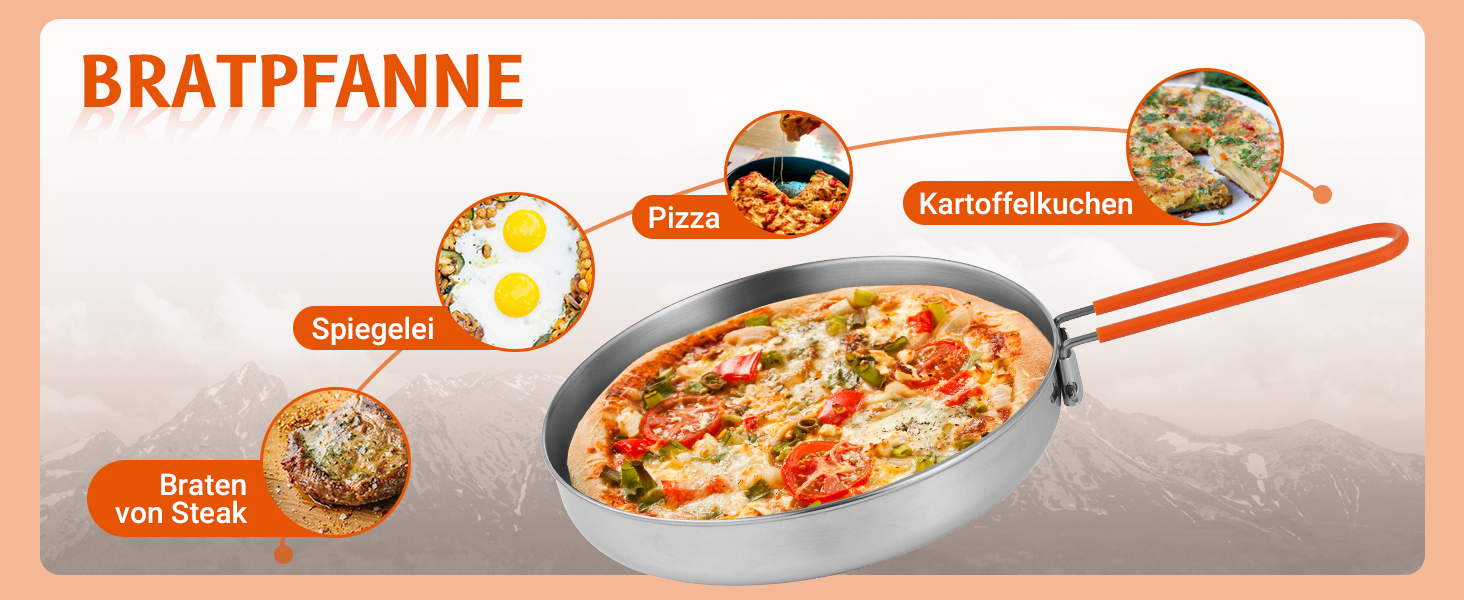 Набір посуду для кемпінгу KingCamp на 2-4 особи: нержавіюча сталь, складаний посуд, легко важить, набір каструль та сковороди для кемпінгу, 2 каструлі + 1 сковорода + столові прибори