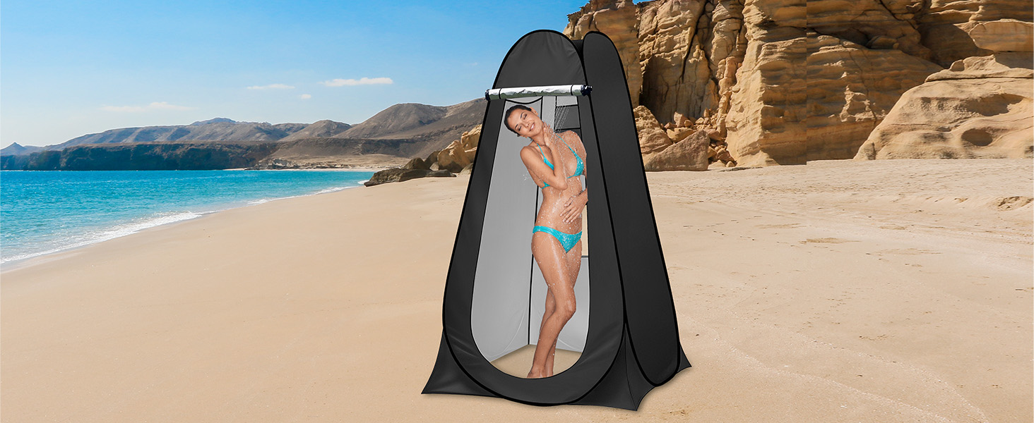 Charmofun Pop Up Shower Tent - Portable Camping Toilet & Changing Tent with UV Protection - Black