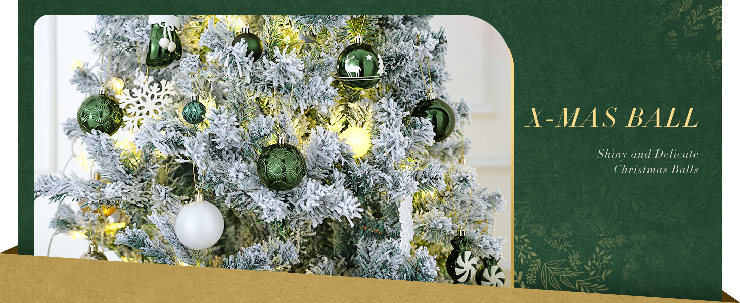 Набір ялинкових прикрас SOLEDI® 128 шт. Преміум якість, пластикові кулі білого кольору з зіркою, міцні та безпечні, набір прикрас з гачками, кольорові ялинкові кулі, багаторазовий декор на Різдво (зелений)