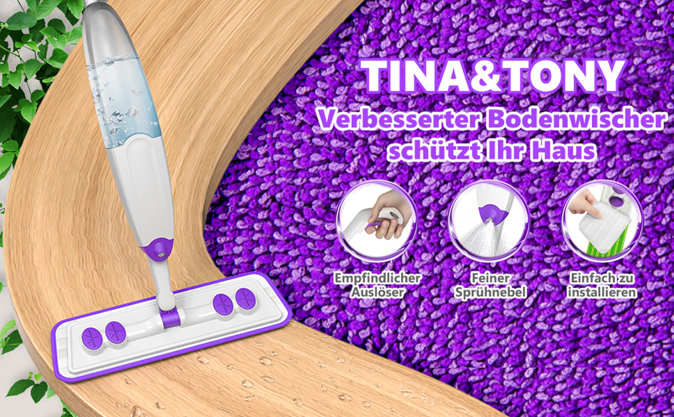 Швабра з розпилювачем, швабра для підлоги з розпилювачем, набір швабр з 3 змінними мікрофібровими накладками, підходить для одноразових накладок, біла швабра з резервуаром для води