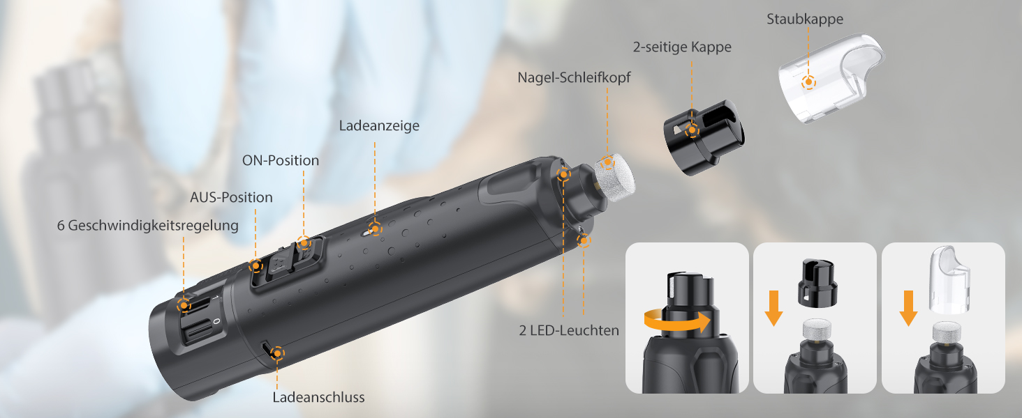 Електричний точило для собачих кігтів Krallenschleifer: 6 режимів, USB, LED, тихе, з захистом від пилу, для собак великих, середніх та маленьких порід