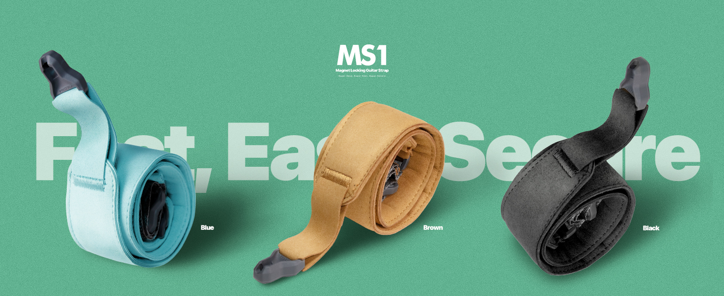 Магнітний ремінь для гітари, басу та укулеле ENYA – Швидке закриття, регулювання однією рукою, з імітацією шкіри, чорний