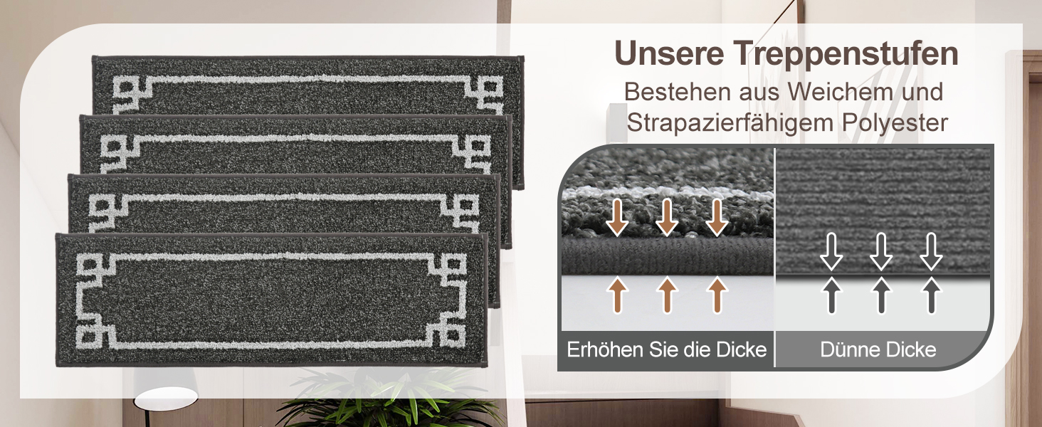 Килимочки на сходи BEQHAUSE, 4 шт., самоклеючі, для дітей, літніх людей та домашніх тварин, 100% поліестер, TPE-підкладка, 22x70 см, темно-сірий