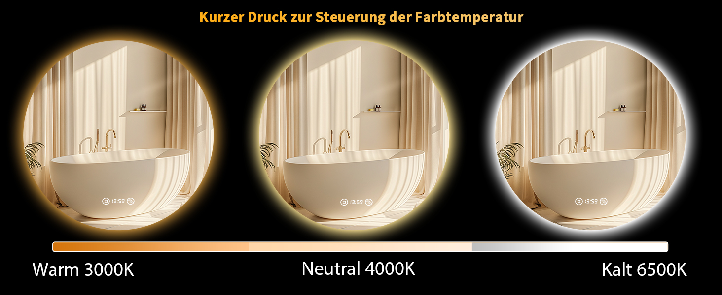 Дзеркало для ванної кімнати з підсвічуванням 70 см, LED дзеркало для ванної з підсвічуванням, 3 кольори світла, антизапар, регульована яскравість, сенсорне керування, функція пам'яті, кругле, водонепроникність IP44, 60x60 см