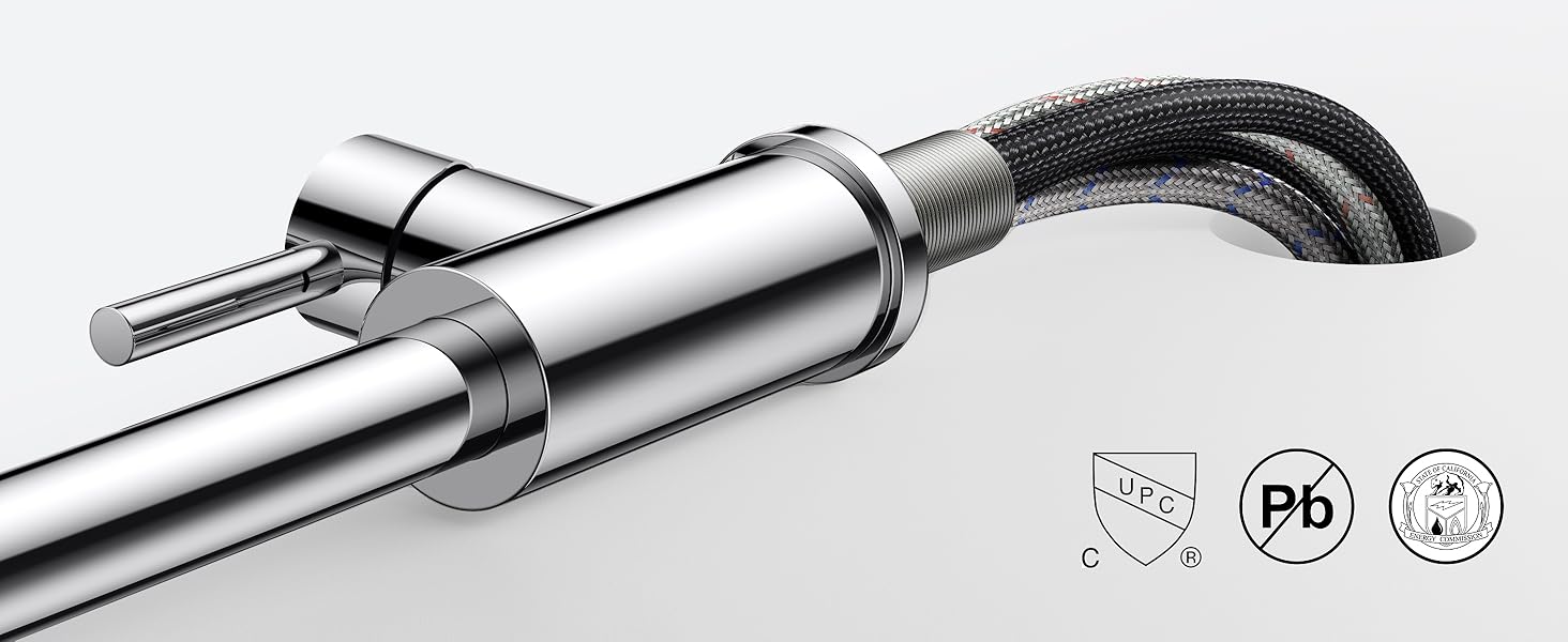 Змішувач для кухні FORIOUS висувний з душем, кухонний, L-подібний, 360° поворот, 2 режими, полірований хром