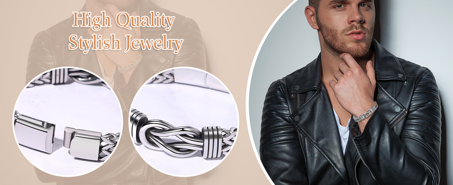Чоловічий браслет JewelryWe в стилі готика та панк: ланцюг на руку з нержавіючої сталі 