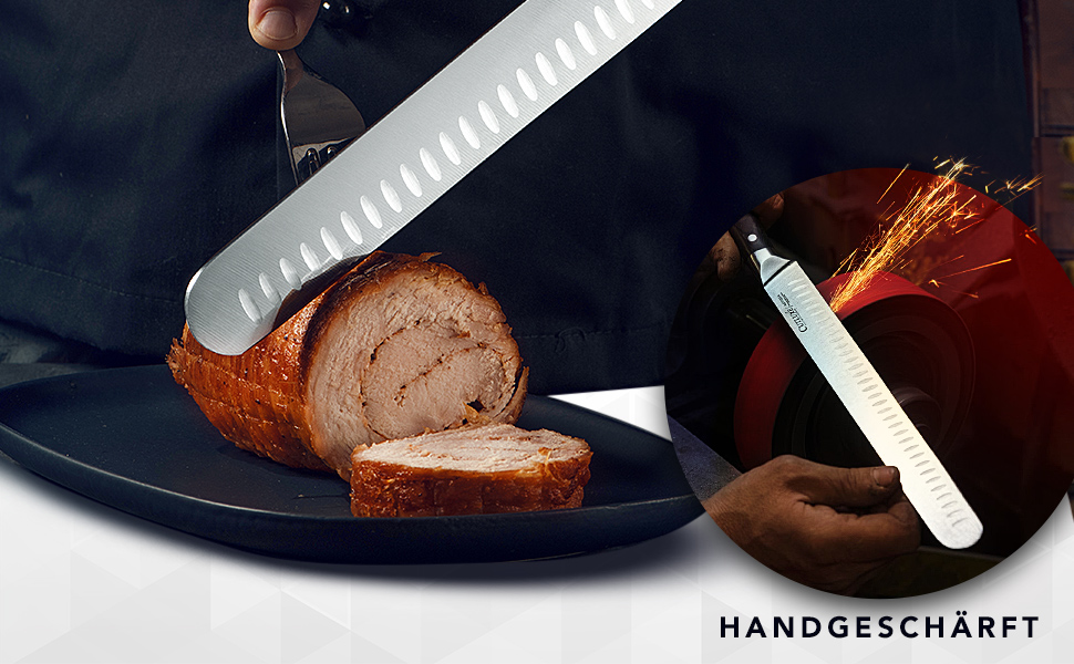 Ніж для нарізання шинки Cutluxe – 30 см, професійний ніж для м'яса та барбекю, з німецької сталі, повний хвостовик, ергономічна ручка та піхви, серія Artisan