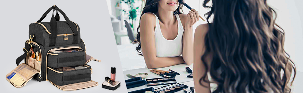 Органайзер для косметики Luxja: жіноча косметичка для макіяжу, подорожей (чорний)