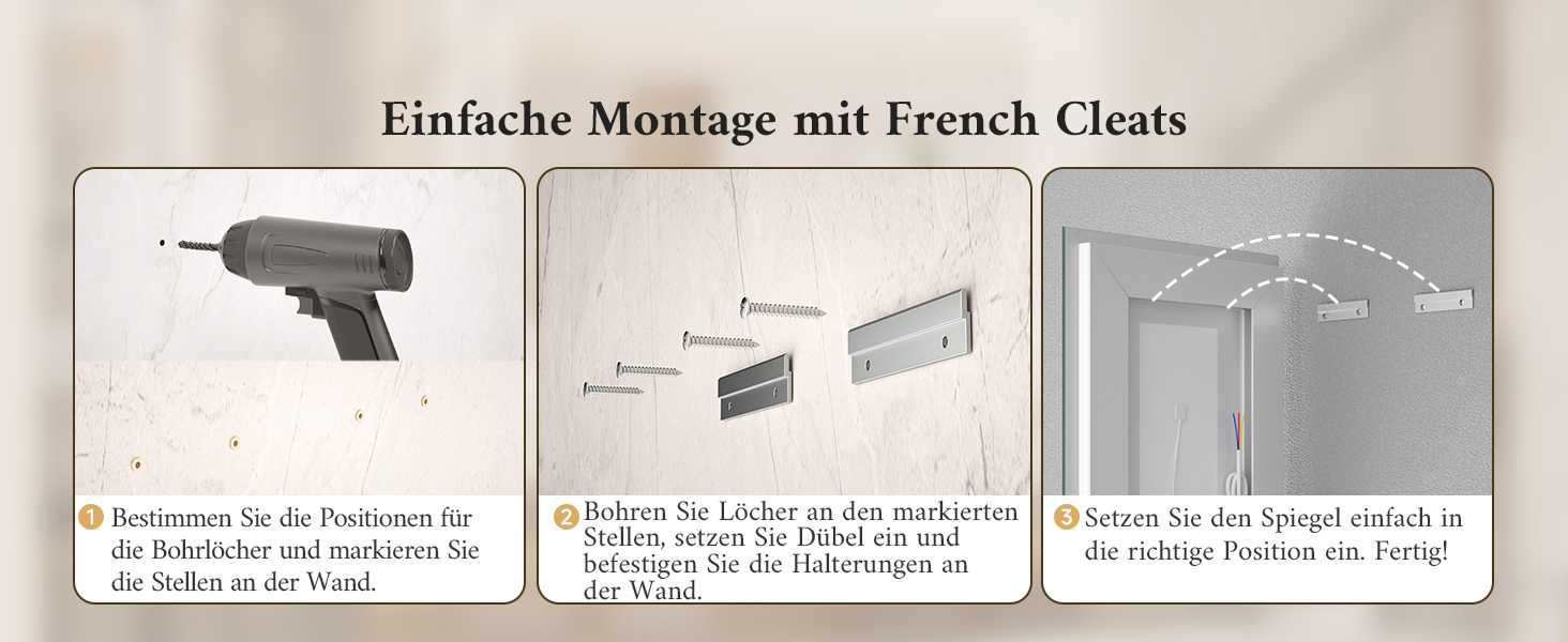 Дзеркало для ванної кімнати TETOTE з підсвічуванням 50x70 см, без рами, LED, сенсорне керування, 3 кольори, регулювання яскравості, пам'ять, 70 см x 50 см
