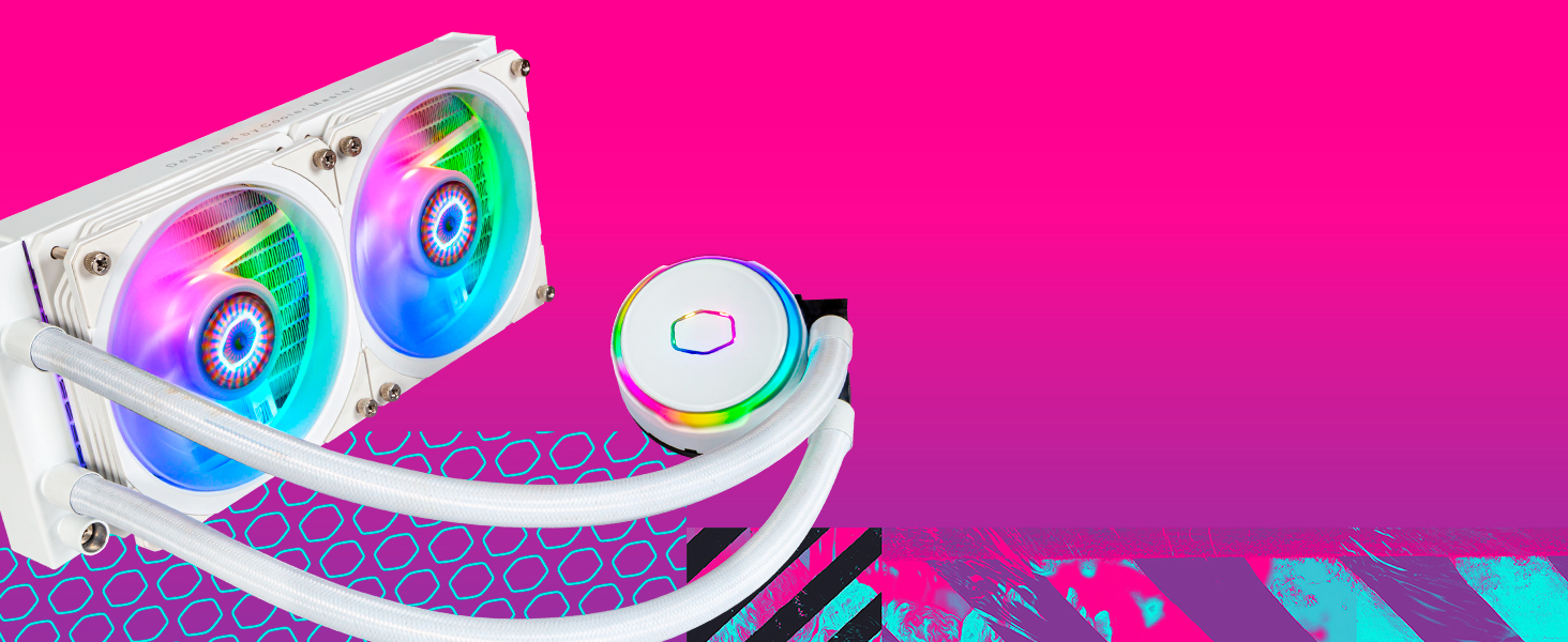 Система водяного охолодження Cooler Master MasterLiquid PL240 Flux White - AIO з 2 x 120mm вентиляторами, 240mm радіатор, ARGB-контролер (2-ге покоління), сумісна з AMD та Intel, білий колір