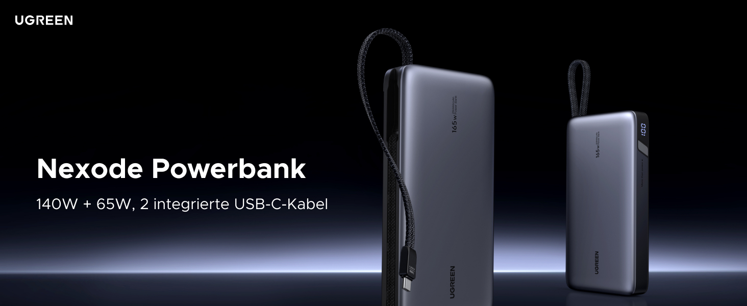 Power Bank UGREEN Nexode 25000mAh 165W з 2 USB-C кабелями (140W PD3.1) для MacBook Pro, Dell XPS, iPad Pro, Steam Deck, Galaxy S25 Ultra, iPhone 17