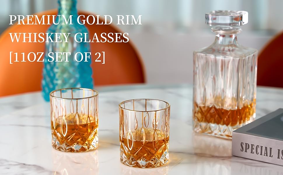 Набір склянок для віскі GLASKEY 4 шт., 350 мл, без свинцю, кришталь, для рому, коктейлів, скотчу, джину, коньяку, води, можна мити в посудомийній машині (Chic)