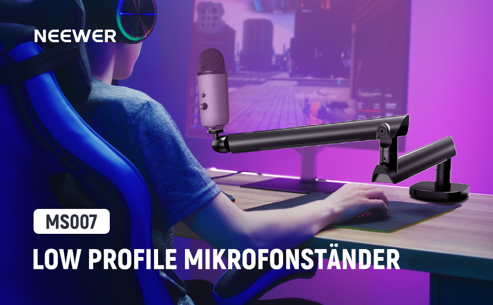 NEEWER Тримач для мікрофона MS007 – регульований кріплення на стіл з демпфером, 360° обертання, для подкастів, ігор, стрімінгу та дзвінків