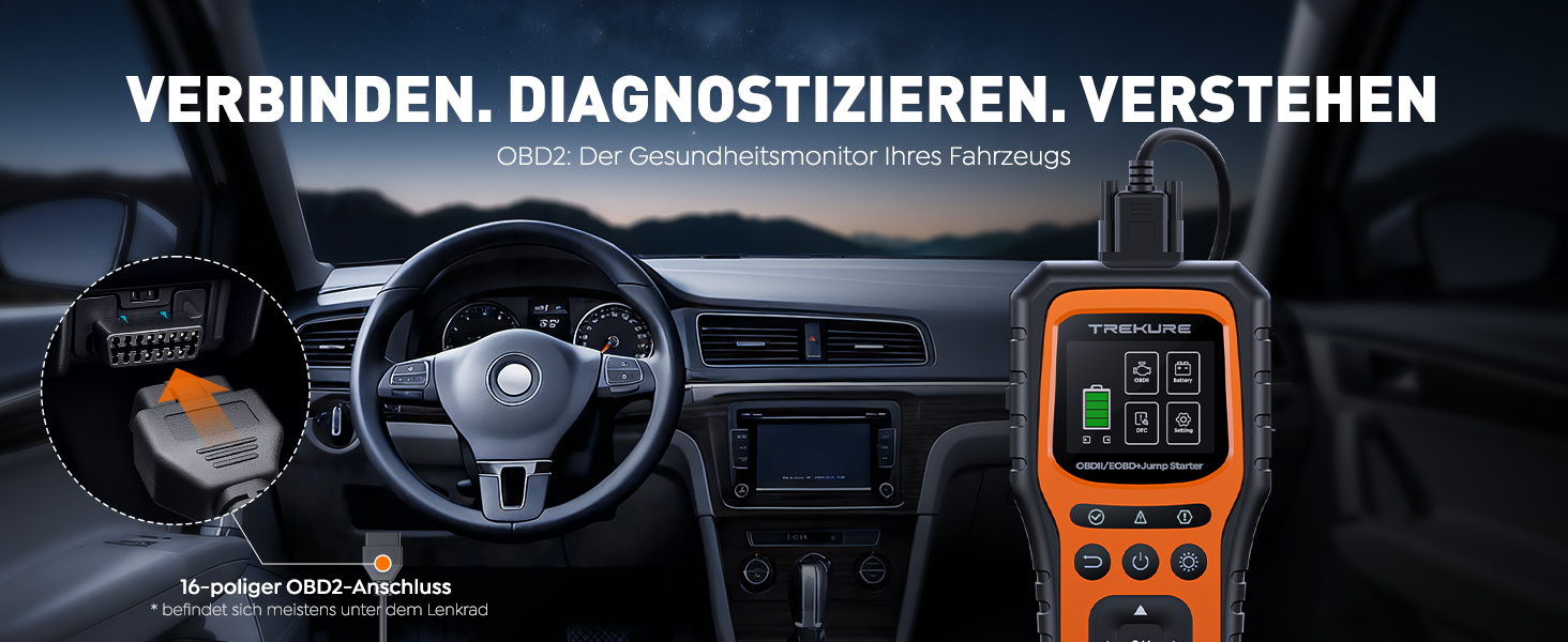 Портативний пусковий пристрій TREKURE 6000A з OBD2 діагностикою та тестом акумулятора, 12V, для бензинових та дизельних авто до 10л, з LED-ліхтариком та вогнезахистом V0