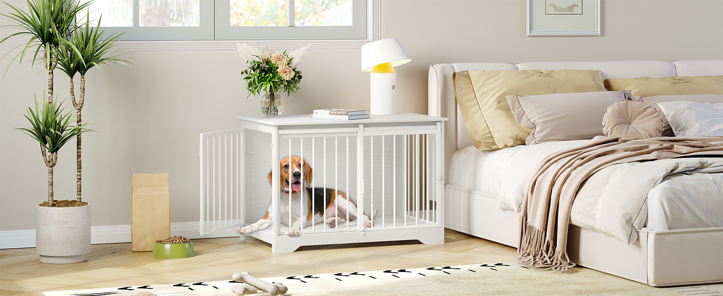 Клітка для собак Hzuaneri, 100 см, з розсувними дверима, дерев'яна, для дому, 100 x 60 x 68 см, білий колір