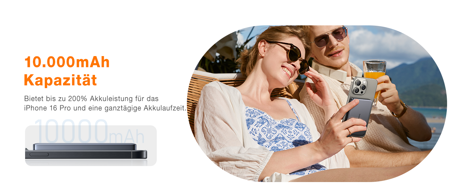 Портативний зарядний пристрій TORRAS MiniMag 10000mAh з MagSafe для iPhone 17 Pro Max, AirPods, iPhone Air 12-16, швидка зарядка, бездротовий, USB-C, сірий титан, 10000 mAh