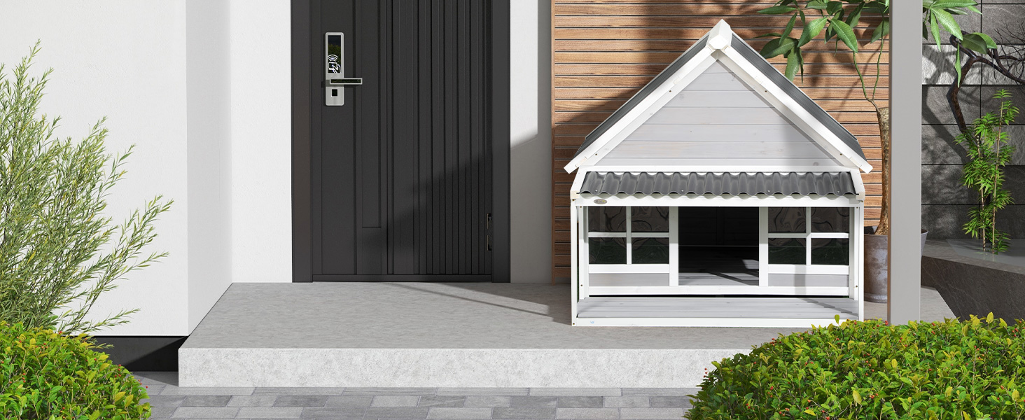 Будинок для собак PawHut з дашком, для середніх та великих собак, вуличний, з вікном, з соснового дерева, 126 x 118 x 105 см