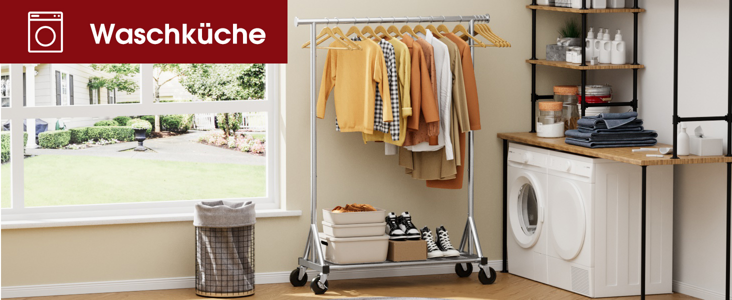 Стійка для одягу на колесах – міцна вішалка для одягу з металевої сітки, багатофункціональна стійка для гардеробу в спальню, пральню, магазин, 110 x 42 x 163.3 см, срібна