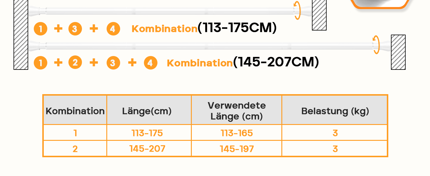 Тelescopic штанга для карнизи без свердління 120-200см - для штор, душових перегородок, вікон, ванної кімнати (1шт, білий)