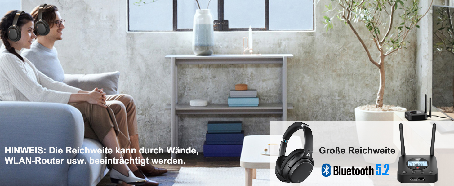 1Mii Bluetooth 5.2 Передавач для ТВ з aptX HD та низькою затримкою, велика дальність дії, аудіоадаптер для 2 навушників або динаміків, 3,5mm AUX/Оптичний/Коаксіальний вихід, регулювання гучності (B06TX+)