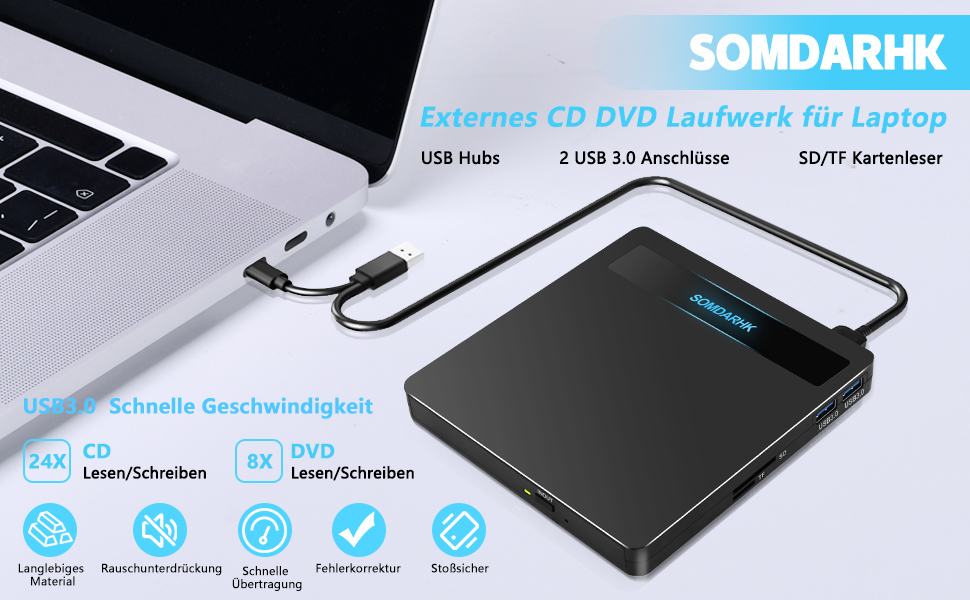 Зовнішній CD/DVD привід для ноутбука, тонкий алюмінієвий Slim-брунер з чохлом, чорний