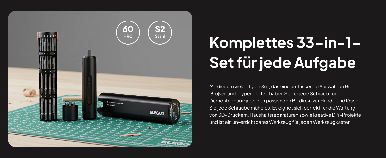 ELEGOO Електричний набір викруток: 33 біти, прецизійний інструмент для 3D-принтерів та ремонту електроніки