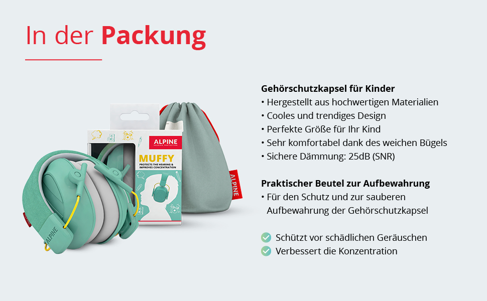 Дитячі навушники шумозаглушення Alpine Muffy – комфортний захист вух для дітей до 16 років, регульоване наголов'я, м'ятний колір