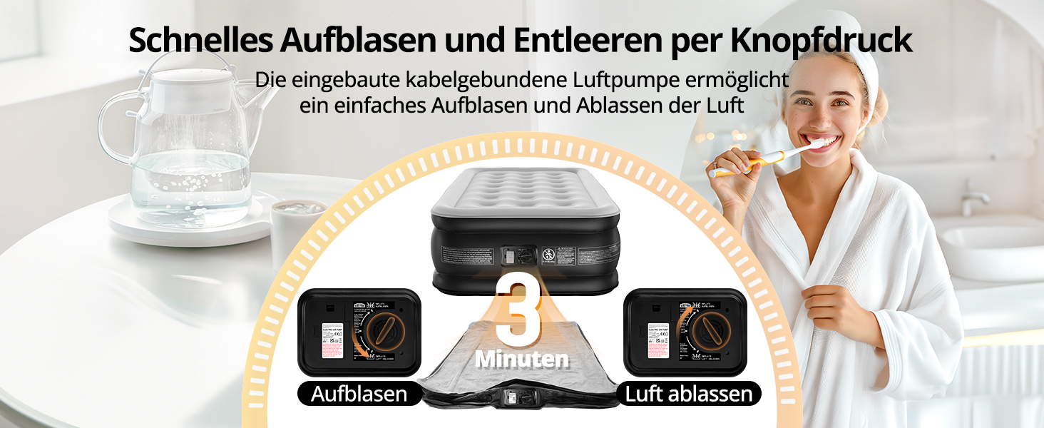 Надувне ліжко Airefina для 1 особи з вбудованим насосом, 99x190x46 см, до 295 кг, з сумкою для перенесення