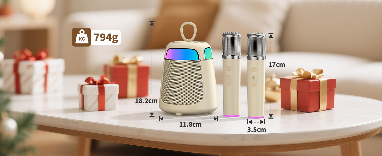 Караоке машина з 2 мікрофонами, Bluetooth, LED-підсвітка, 5 ефектів голосу, для дітей та сім'ї