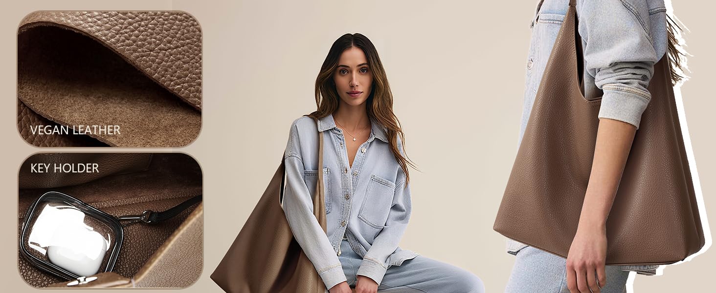 Сумка жіноча KALIDI Shopper Hobo з PU шкіри вінтажна, велика для роботи, школи, повсякденного використання, застібка - кнопка, колір кави