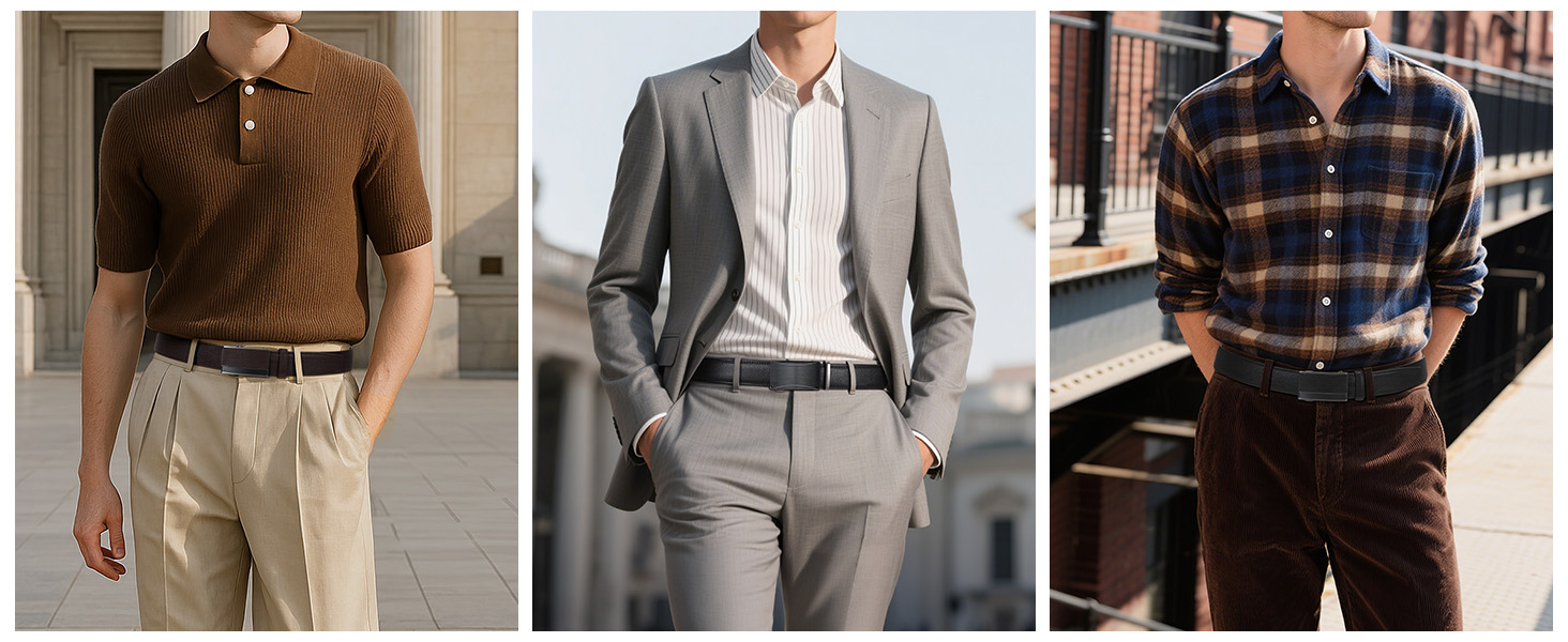 Чоловічий шкіряний ремінь JasGood з автоматичною застібкою та регулюванням, 35 мм, чорний, 115 см (підходить для талії 85-100 см)