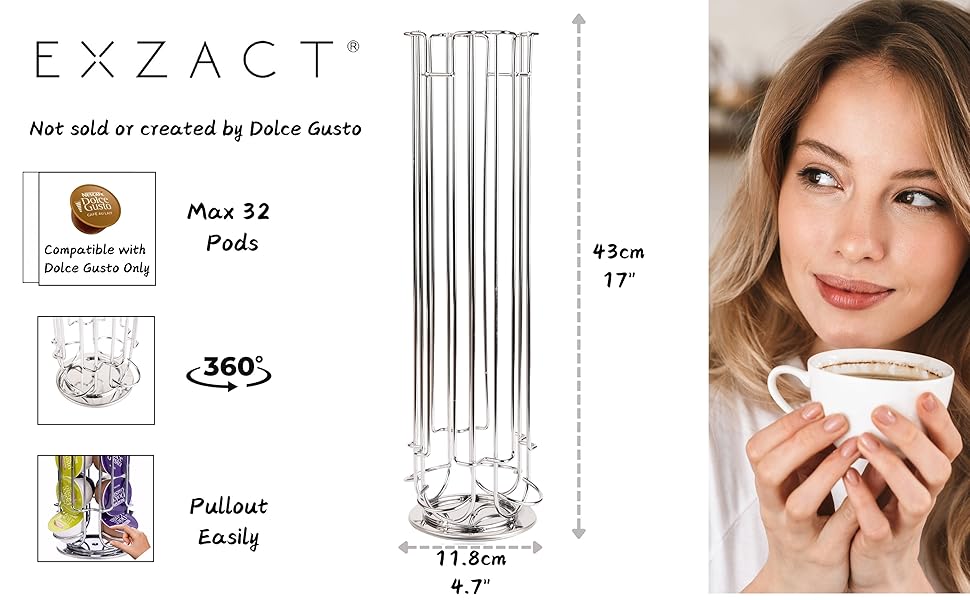 Тримач для капсул кави Exzact, сумісний з Dolce Gusto (32 капсули) - органайзер для капсул кави Dolce Gusto, диспенсер/стійка/тримач, поворотний на 360°, антиковзкий