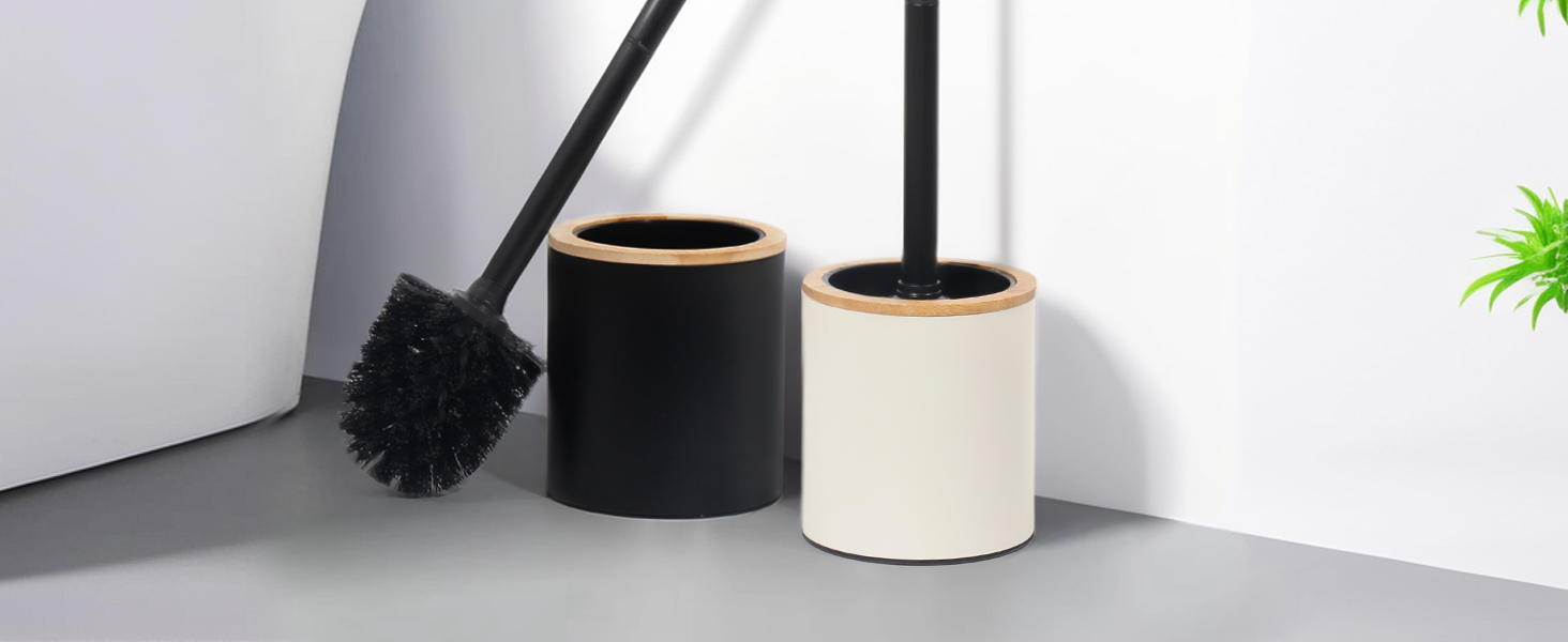 Набір для туалету Greelue: щітка для унітазу з дерев'яною ручкою та підставкою з нержавіючої сталі, чорний