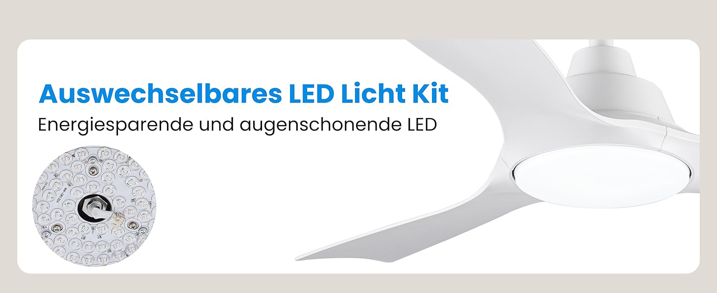 Стеляний вентилятор CJOY з підсвіткою, 107 см, з пультом керування, DC, тихий, з функцією реверсу, пам'ять 3CCT, диммування, 6 швидкостей, таймер для спальні, білий