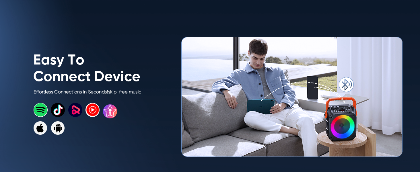 Wowstar Караоке Машина з 2 Мікрофонами, Портативна Bluetooth Колонка з Підсвіткою для Дорослих/Дітей, PA Комплект, Підтримка TF/USB, FM, Rec, AUX, TWS, для Вечірок (Помаранчевий)