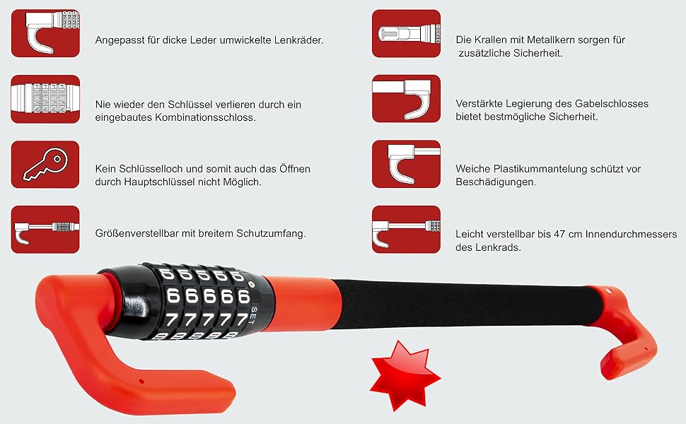SCHMIDT захисний замок на кермо та педаль LS-2000 49,5-78 см для авто, вантажівок, протиугінний пристрій із кодовим замком