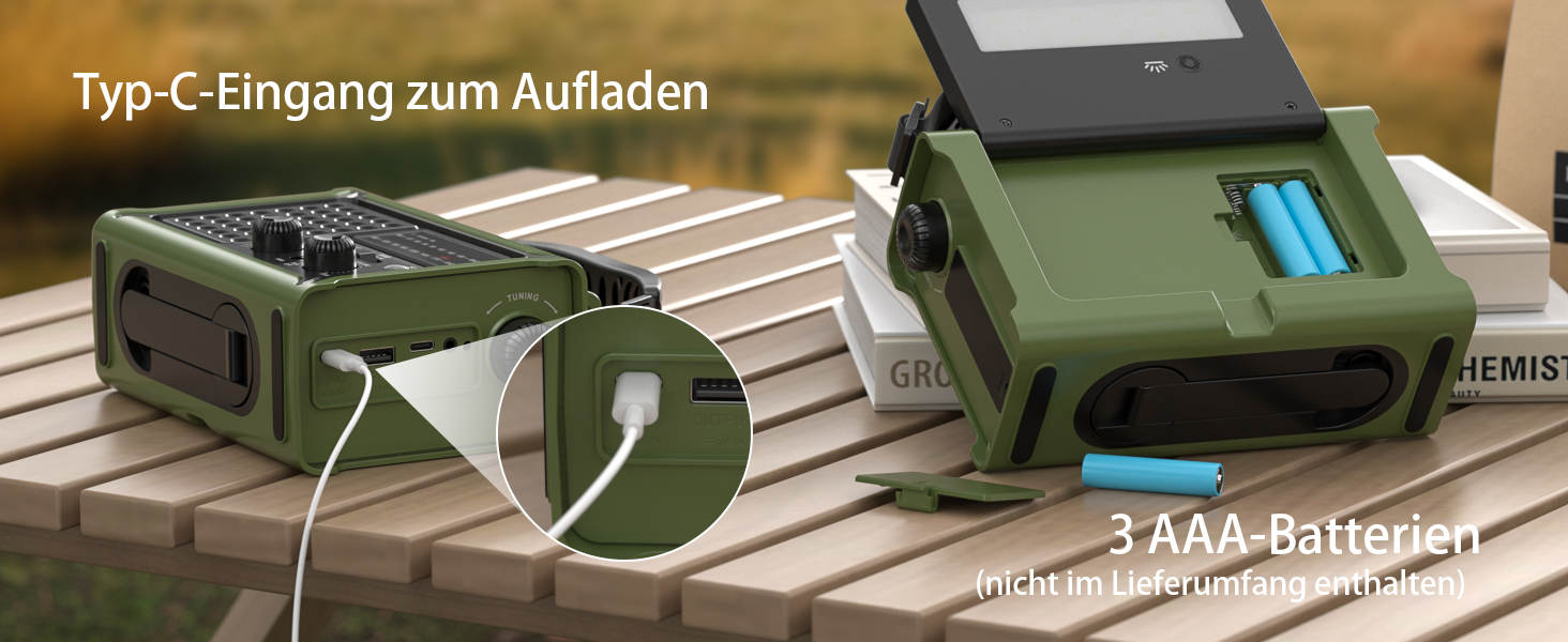 Сонячне радіо з ручним приводом 12000mAh, портативний приймач світу, радіо для надзвичайних ситуацій з AM/FM, 8500 мм² сонячна панель, Powerbank, ліхтарик та світло для читання, для виживання та відключень електроенергії (зелене)