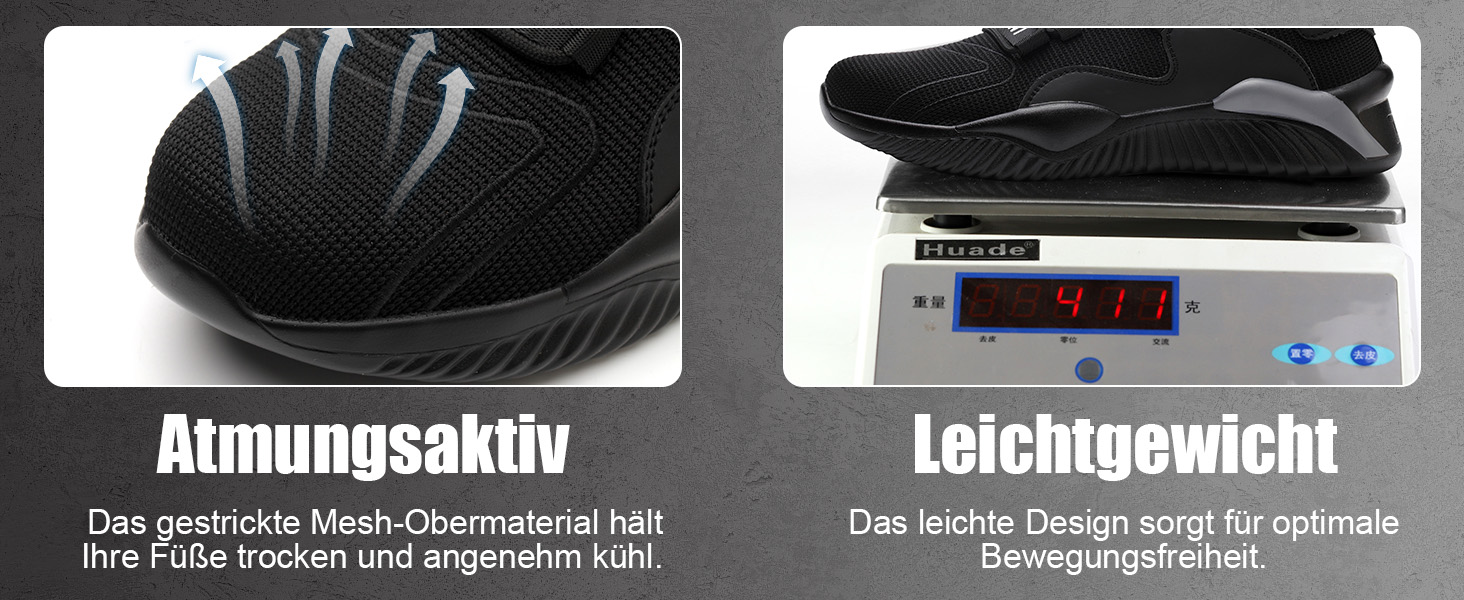 Робочі черевики / захисні черевики для чоловіків та жінок. Легкі, з металевим підноском, дихаючі, неслизькі, спортивного стилю, чорного та сірого кольорів, розміри 36-46 EU.