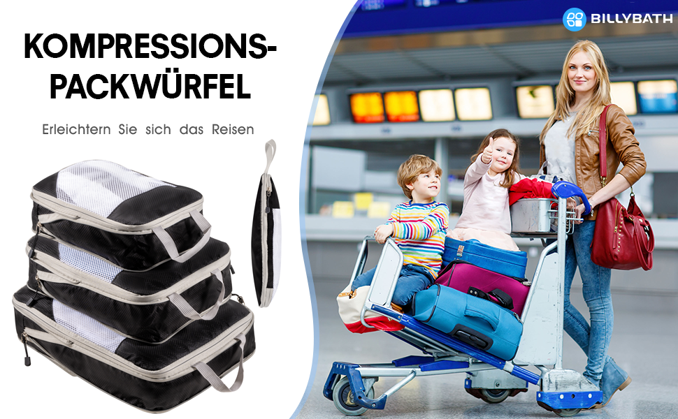 Органайзери для валізи Packing Cubes, набір 3 шт. (74 л) - Чорний