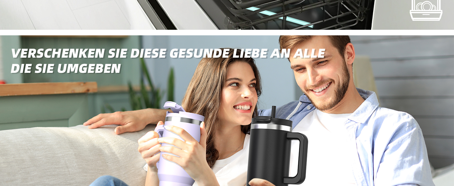 Термокружка WATERSY 1.2L з 2 трубочками, 1200 мл, витікoзахисний, вакуумна ізоляція, BPA free, ретро-зелений/бонбон-рожевий