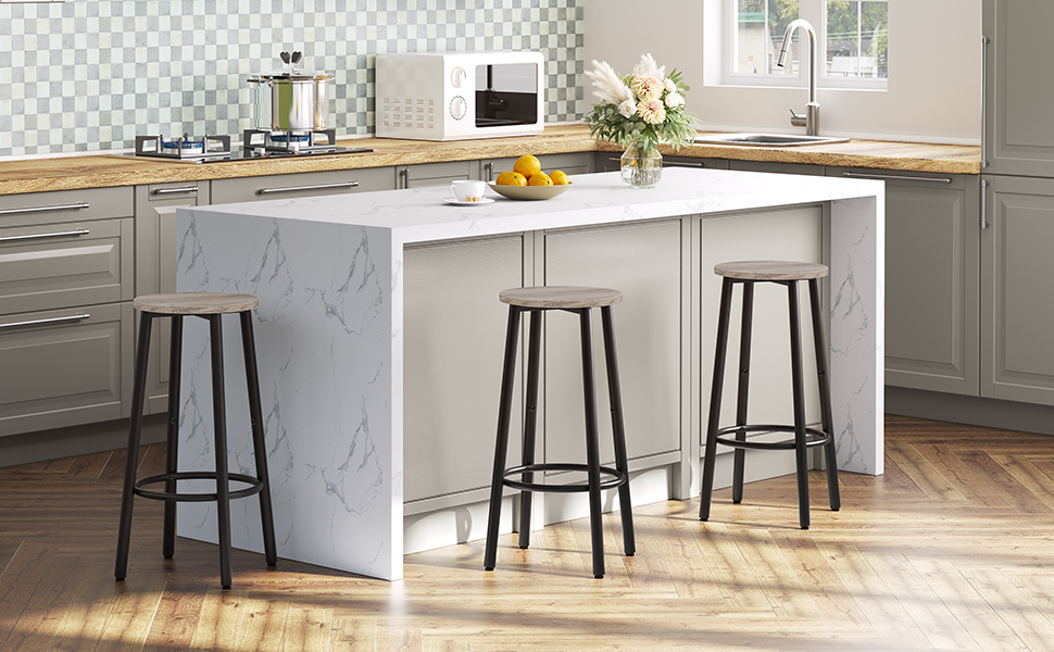 HOOBRO 2-Piece Bar Stool Set with Footrest - Industrial Style Metal Bar Stools for Kitchen, Restaurant, Bar - Vintage Brown & Black