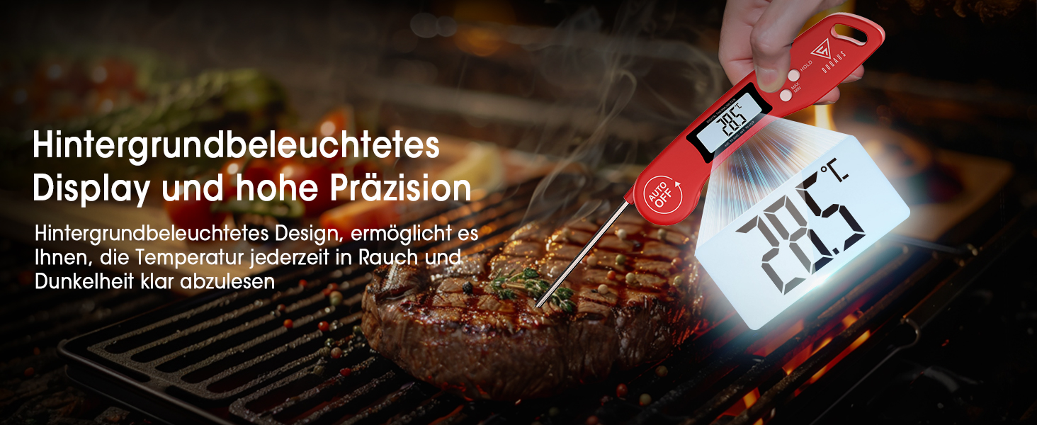 Цифровий термометр для м'яса DOQAUS: приготування на грилі, BBQ, приготування їжі. Швидке зчитування, довга сонда, LCD-дисплей.