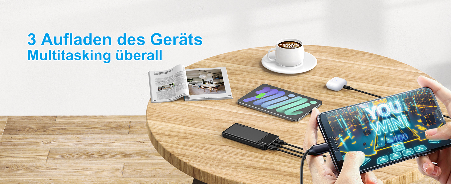 Power Bank AsperX 10000mAh (2 шт.) з USB-C, 4 порти, чорний+білий, для iPhone, iPad, Huawei, Tablet