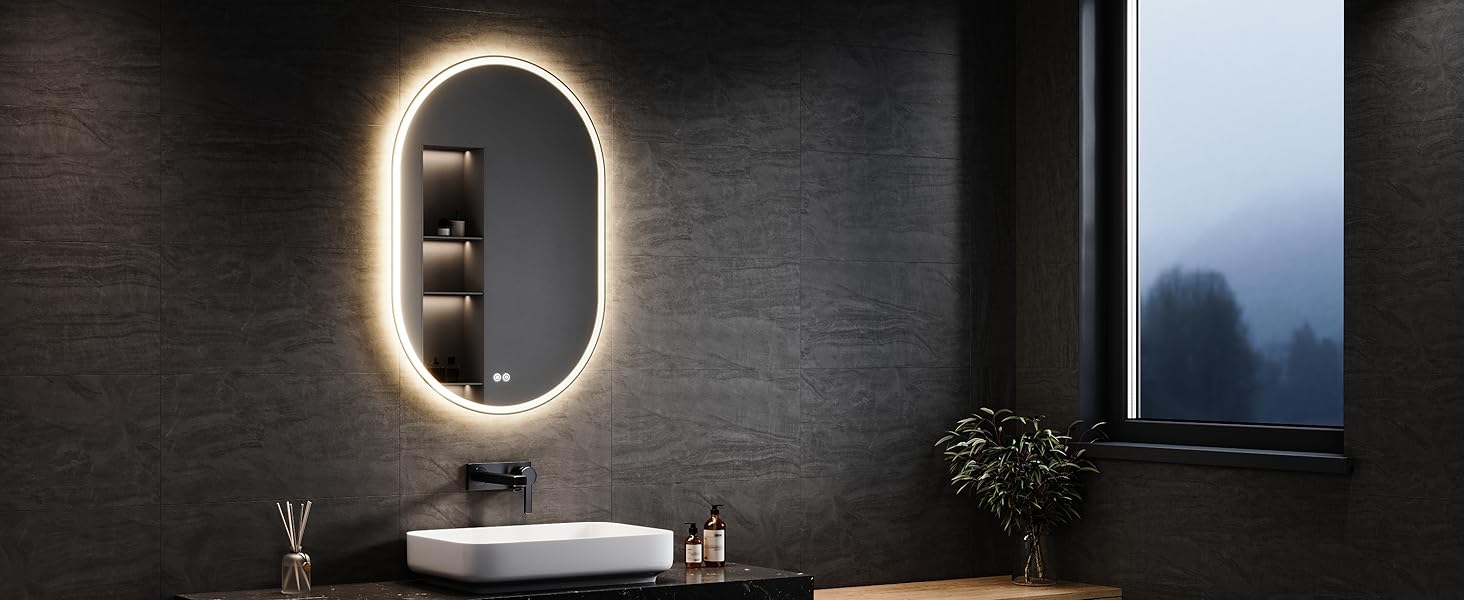 Дзеркало для ванної кімнати SONNI з підсвічуванням 80x60 см, 3 кольори світла, проти запотівання, LED, сенсорна кнопка, годинник, температура, 3-кратне збільшення