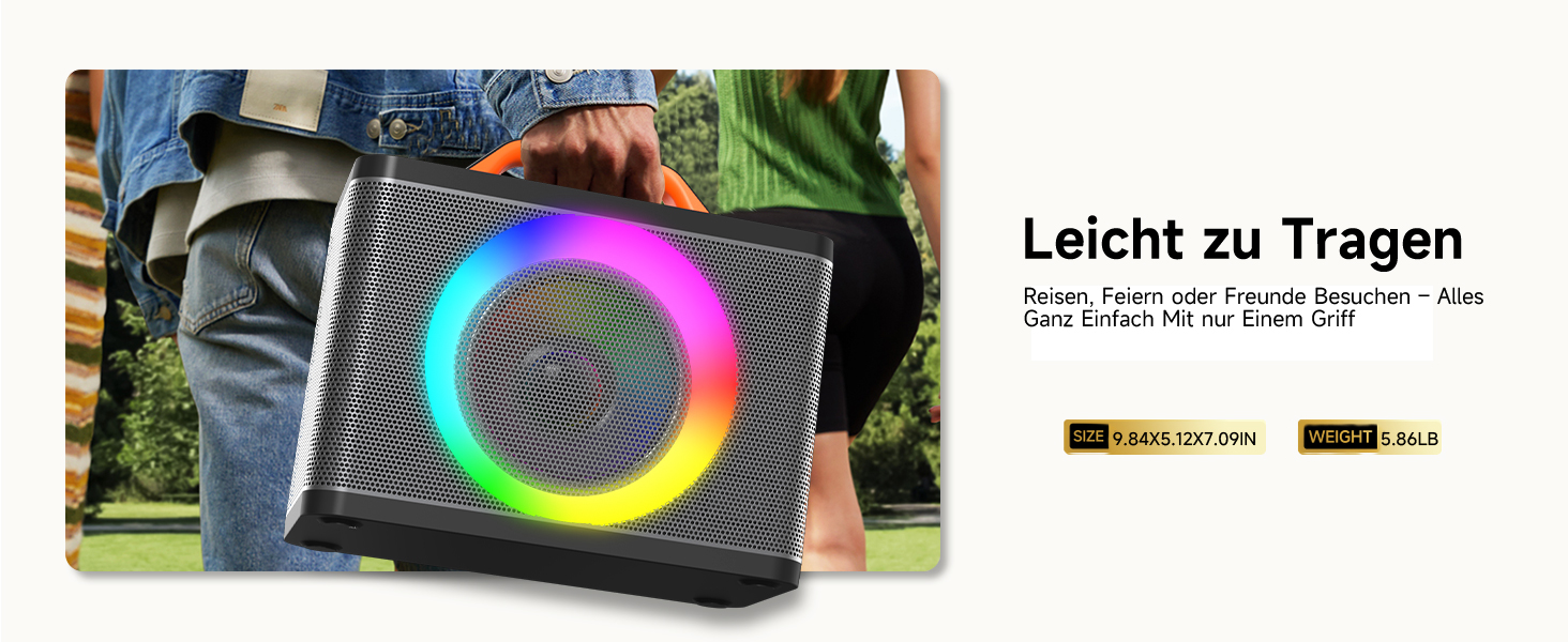 Караоке машина з 2 бездротовими мікрофонами RGB – 5200 mAh, 10 RGB-режимів, незалежне керування, 13 годин відтворення, Hi-Fi звук, підтримка AUX/USB/TF-карт/Coax, чорний